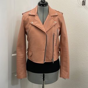 BlankNYC Dusty Coral Cropped Vegan Leather Moto Jacket